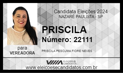 Candidato PRISCILLA PESCUMA 2024 - NAZARÉ PAULISTA - Eleições