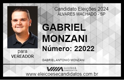 Candidato GABRIEL MONZANI 2024 - ÁLVARES MACHADO - Eleições