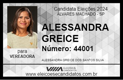 Candidato ALESSANDRA GREICE 2024 - ÁLVARES MACHADO - Eleições