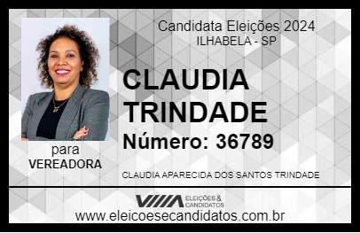 Candidato CLAUDIA TRINDADE 2024 - ILHABELA - Eleições