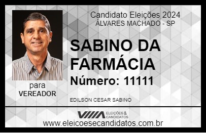 Candidato SABINO DA FARMÁCIA 2024 - ÁLVARES MACHADO - Eleições