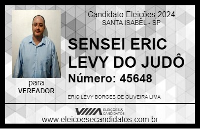 Candidato SENSEI ERIC LEVY DO JUDÔ 2024 - SANTA ISABEL - Eleições