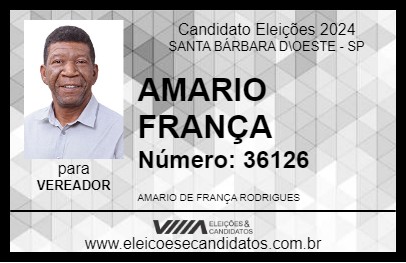 Candidato AMARIO FRANÇA 2024 - SANTA BÁRBARA D\OESTE - Eleições