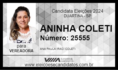 Candidato ANINHA COLETI  2024 - DUARTINA - Eleições