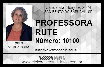 Candidato PROFESSORA RUTE 2024 - SÃO BENTO DO SAPUCAÍ - Eleições