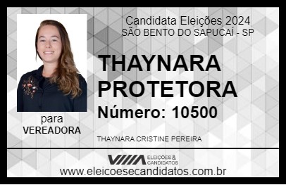 Candidato THAYNARA PROTETORA 2024 - SÃO BENTO DO SAPUCAÍ - Eleições