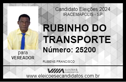 Candidato RUBINHO DO TRANSPORTE 2024 - IRACEMÁPOLIS - Eleições