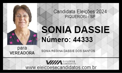 Candidato SONIA DASSIE 2024 - PIQUEROBI - Eleições