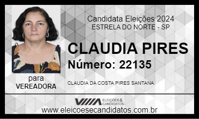 Candidato CLAUDIA PIRES 2024 - ESTRELA DO NORTE - Eleições