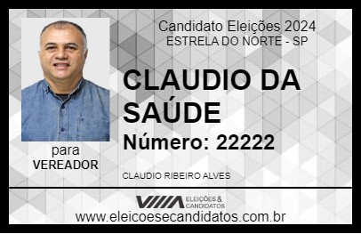 Candidato CLAUDIO DA SAÚDE 2024 - ESTRELA DO NORTE - Eleições