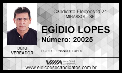 Candidato EGÍDIO LOPES 2024 - MIRASSOL - Eleições