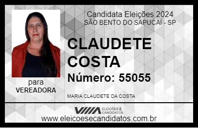 Candidato CLAUDETE COSTA 2024 - SÃO BENTO DO SAPUCAÍ - Eleições