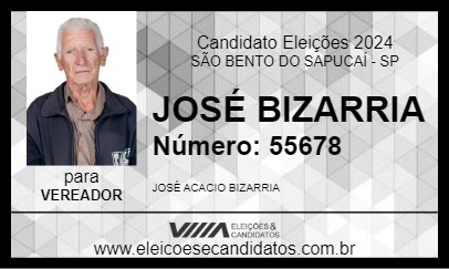 Candidato JOSÉ BIZARRIA 2024 - SÃO BENTO DO SAPUCAÍ - Eleições