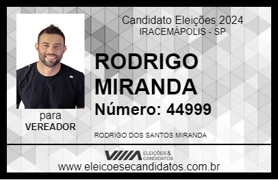 Candidato RODRIGO MIRANDA  2024 - IRACEMÁPOLIS - Eleições