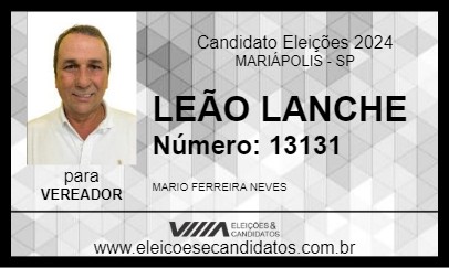 Candidato LEÃO LANCHE 2024 - MARIÁPOLIS - Eleições