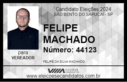 Candidato FELIPE MACHADO 2024 - SÃO BENTO DO SAPUCAÍ - Eleições