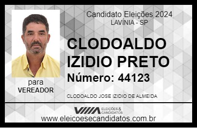 Candidato CLODOALDO IZIDIO PRETO 2024 - LAVÍNIA - Eleições