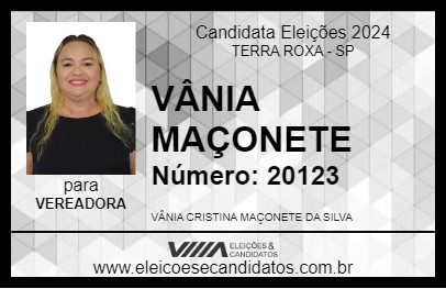 Candidato VÂNIA MAÇONETE 2024 - TERRA ROXA - Eleições