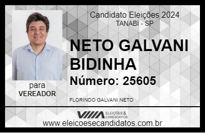 Candidato NETO GALVANI BIDINHA 2024 - TANABI - Eleições