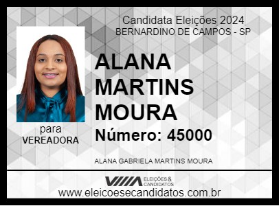 Candidato ALANA MARTINS MOURA 2024 - BERNARDINO DE CAMPOS - Eleições