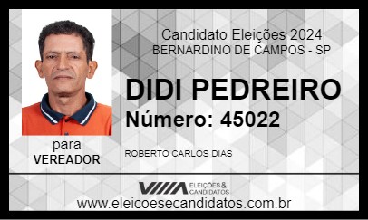 Candidato DIDI PEDREIRO 2024 - BERNARDINO DE CAMPOS - Eleições