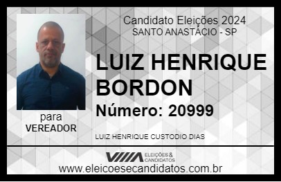 Candidato LUIZ HENRIQUE BORDON 2024 - SANTO ANASTÁCIO - Eleições