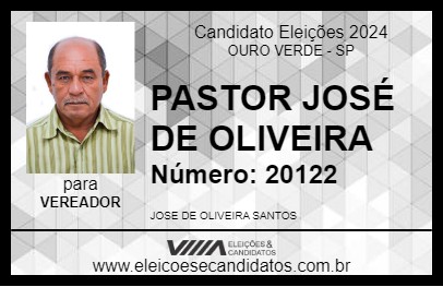 Candidato PASTOR JOSÉ DE OLIVEIRA 2024 - OURO VERDE - Eleições