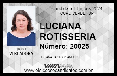 Candidato LUCIANA ROTISSERIA 2024 - OURO VERDE - Eleições