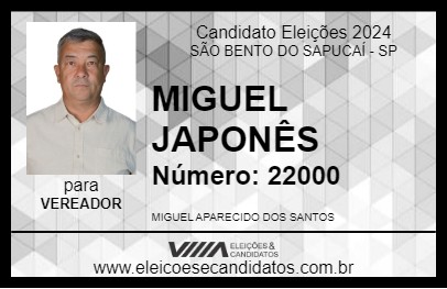 Candidato MIGUEL JAPONÊS 2024 - SÃO BENTO DO SAPUCAÍ - Eleições