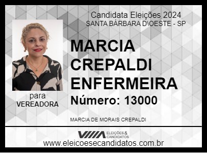 Candidato MARCIA CREPALDI ENFERMEIRA 2024 - SANTA BÁRBARA D\OESTE - Eleições