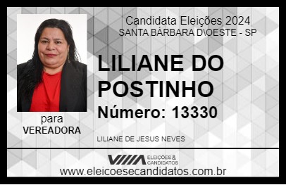 Candidato LILIANE DO POSTINHO 2024 - SANTA BÁRBARA D\OESTE - Eleições