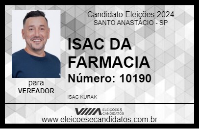 Candidato ISAC DA FARMACIA 2024 - SANTO ANASTÁCIO - Eleições