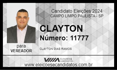 Candidato CLAYTON 2024 - CAMPO LIMPO PAULISTA - Eleições