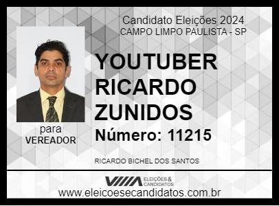 Candidato YOUTUBER RICARDO ZUNIDOS 2024 - CAMPO LIMPO PAULISTA - Eleições