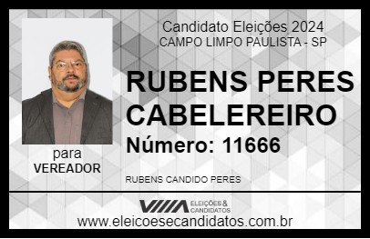 Candidato RUBENS PERES CABELEREIRO 2024 - CAMPO LIMPO PAULISTA - Eleições