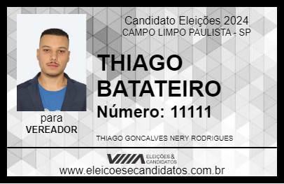 Candidato THIAGO BATATEIRO 2024 - CAMPO LIMPO PAULISTA - Eleições