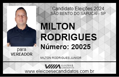 Candidato MILTON RODRIGUES 2024 - SÃO BENTO DO SAPUCAÍ - Eleições