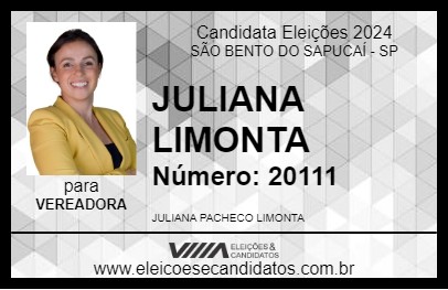 Candidato JULIANA LIMONTA 2024 - SÃO BENTO DO SAPUCAÍ - Eleições