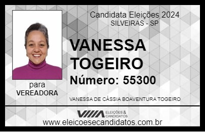 Candidato WANESSA TOGEIRO 2024 - SILVEIRAS - Eleições