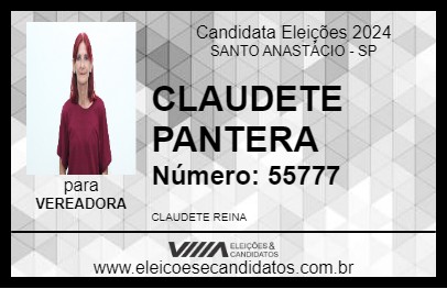 Candidato CLAUDETE PANTERA 2024 - SANTO ANASTÁCIO - Eleições