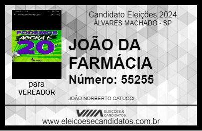 Candidato JOÃO DA FARMÁCIA 2024 - ÁLVARES MACHADO - Eleições