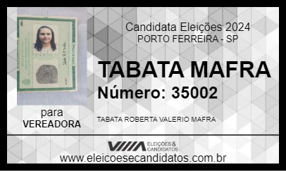 Candidato TABATA MAFRA 2024 - PORTO FERREIRA - Eleições