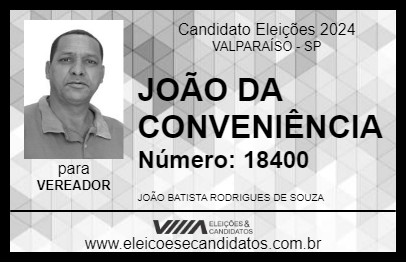 Candidato JOÃO DA CONVENIÊNCIA 2024 - VALPARAÍSO - Eleições