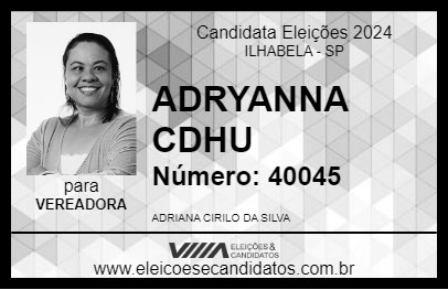 Candidato ADRYANNA CDHU 2024 - ILHABELA - Eleições