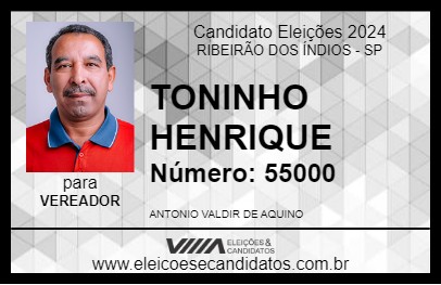 Candidato TONINHO HENRIQUE 2024 - RIBEIRÃO DOS ÍNDIOS - Eleições