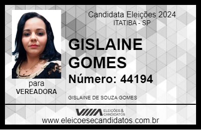 Candidato GISLAINE GOMES 2024 - ITATIBA - Eleições