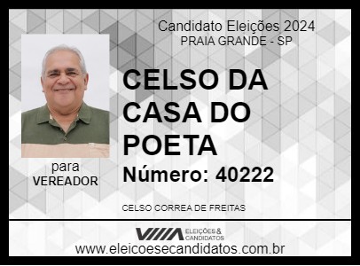 Candidato CELSO DA CASA DO POETA 2024 - PRAIA GRANDE - Eleições