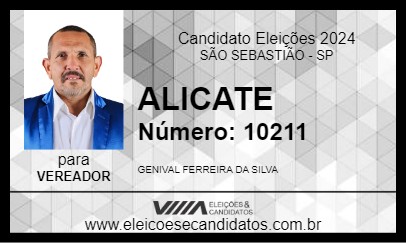 Candidato ALICATE 2024 - SÃO SEBASTIÃO - Eleições