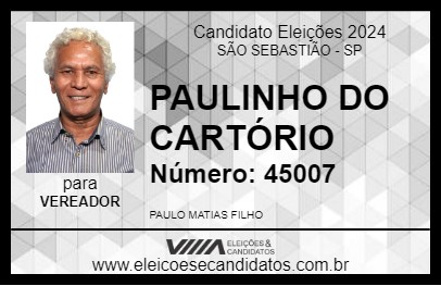 Candidato PAULINHO DO CARTÓRIO 2024 - SÃO SEBASTIÃO - Eleições