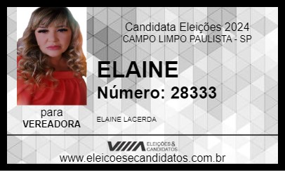 Candidato ELAINE LACERDA 2024 - CAMPO LIMPO PAULISTA - Eleições